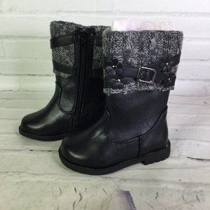 Rachel Shoes Kimmy Boots Black Faux Leather Knit